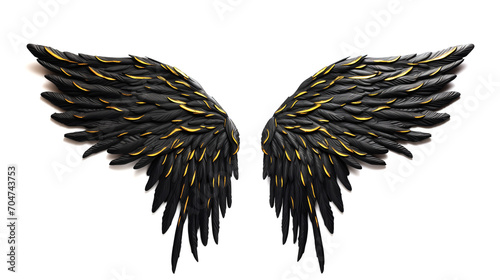 Golden Black angel wings feather bird wings isolated on white background Generated by Ai © Rattanapon