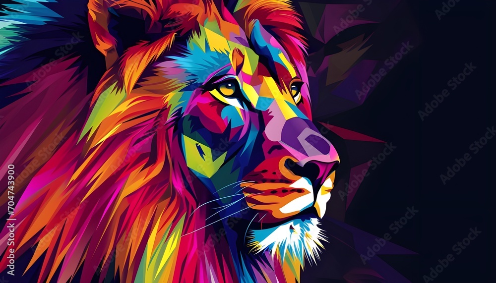 Abstract creative illustration with colorful lion black color