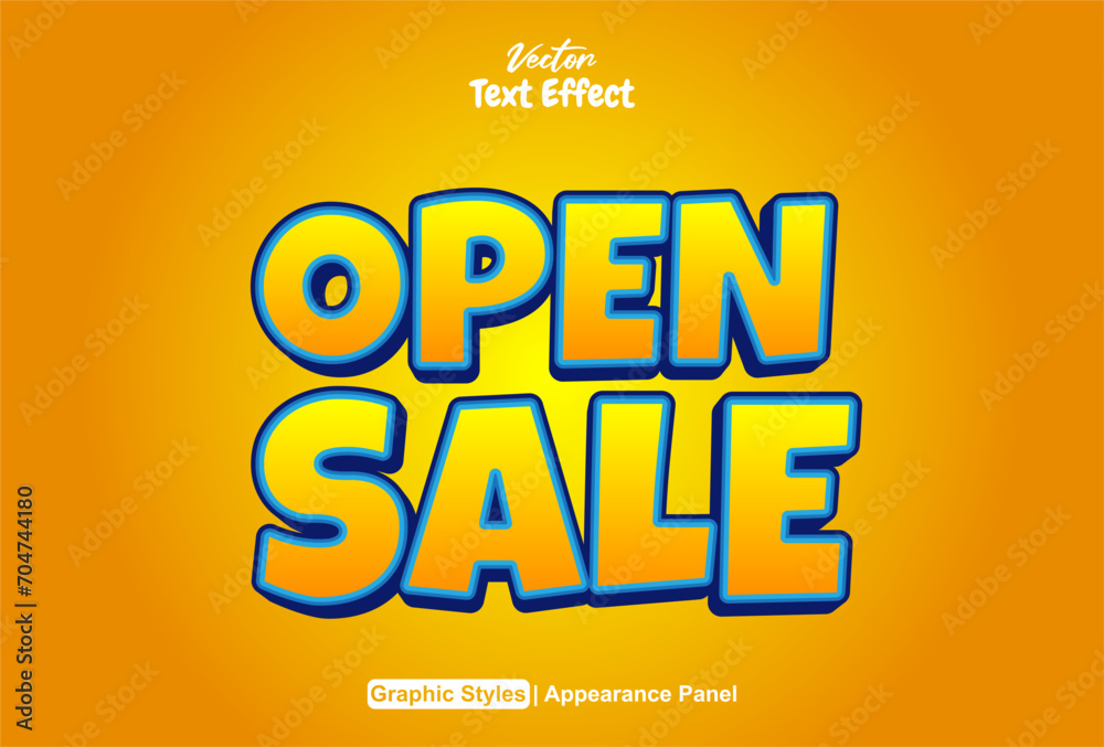 open sale text effect with orange graphic style and editable.