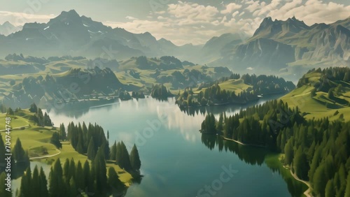 Flims Lake in Switzerland aerial alpine drone photo