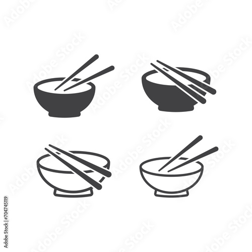 bowl and chopsticks icon set