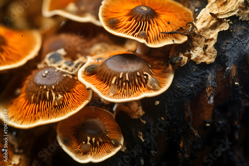 Mushrooms in the forest, close-up macro photography.