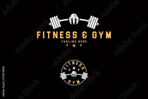 claw dino monster fitness gym with weight plate logo design for bodybuilding and sport club