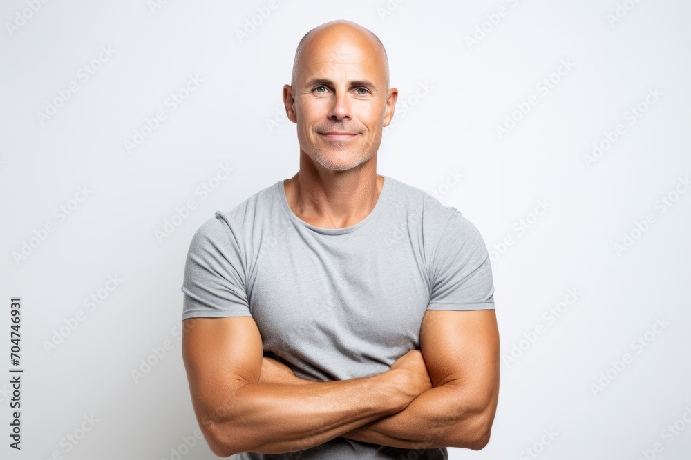 Portrait of a handsome bald man with crossed arms on white background Portrait of a handsome bald man with crossed arms on white background