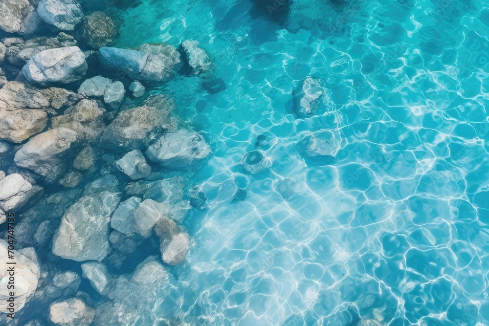 Clear blue water with rocks at the bottom Clear blue water with rocks at the bottom
