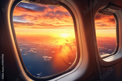 View from airplane window during sunset © rushay