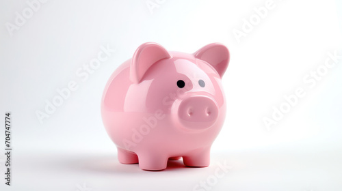 A joyful pink piggy bank signifies investment success against a white backdrop