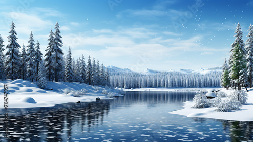 winter landscape with lake and mountains © Ahmad