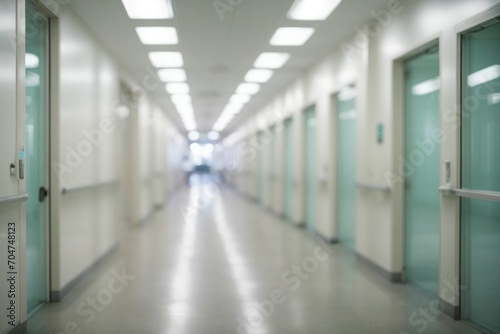 Blur image background of hospital clinic corridor empty hallway glass window ceiling door healthcare generative ai