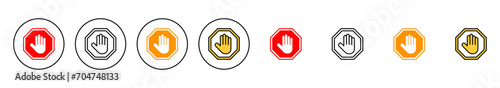 Stop icon set vector. stop road sign. hand stop sign and symbol. Do not enter stop red sign with hand