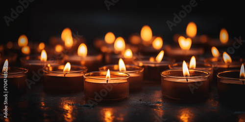 candlelight glows in tranquil celebration of spirituality ignites symbol of peace and love Burning candles with shallow depth of field on dark background close-up.AI Generative