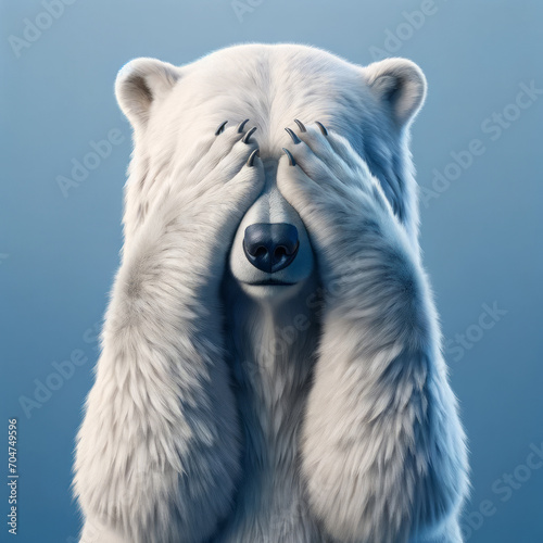 Polar Bear Covering Its Eyes in Distress, Climate Change Concept 