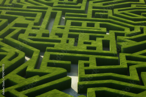 a maze situated in an open field  highlighting the puzzling nature of the structure.