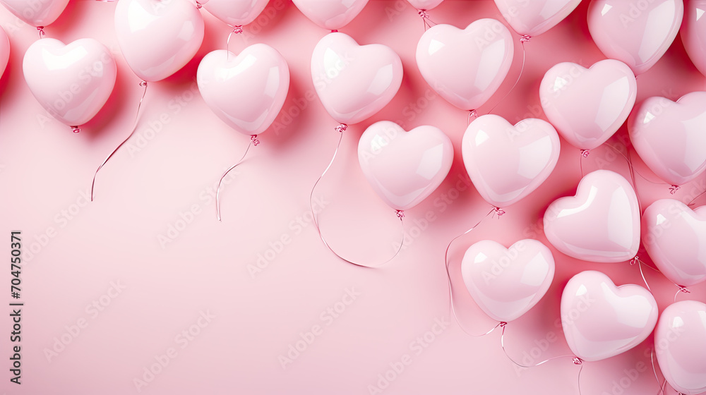 Pink heart shaped balloons on pink background