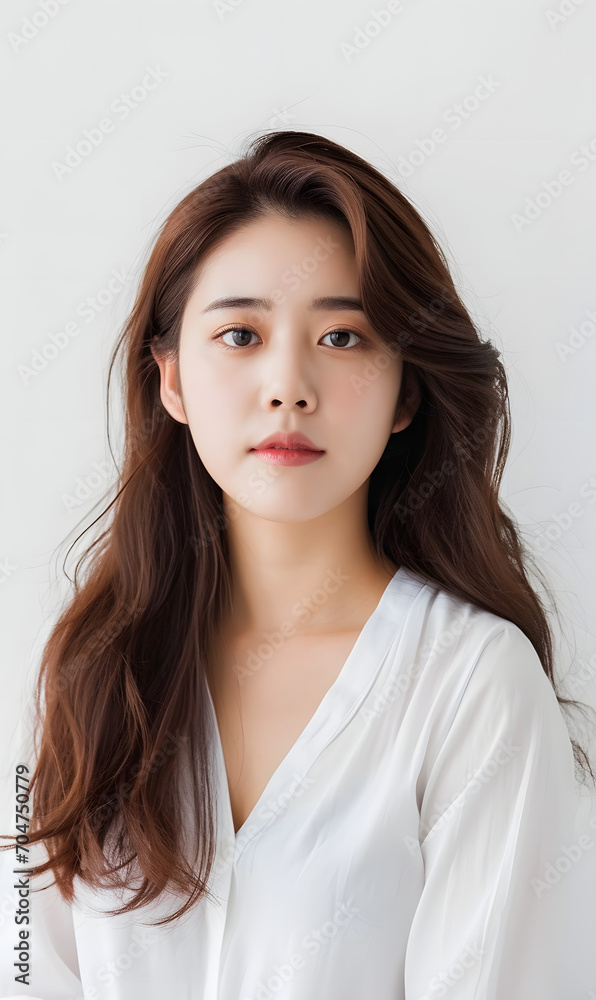 Portrait of beautiful korean women with white background, Generative AI Portrait of beautiful korean women with white background, Generative AI