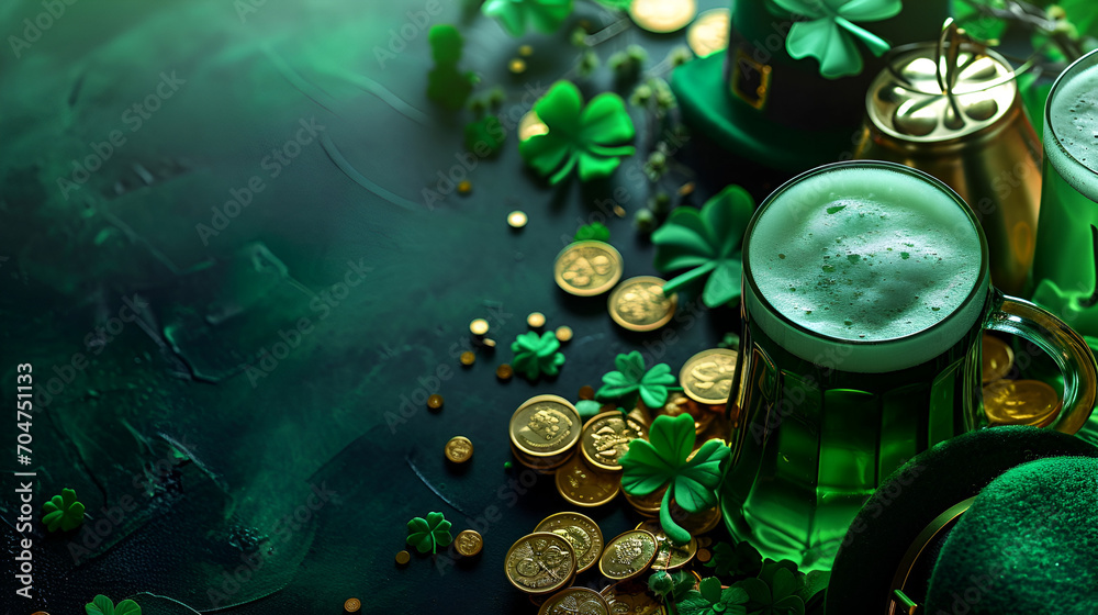 St. Patrick's day background with place for text for banner or flyer for st. patrick's day clover on green background