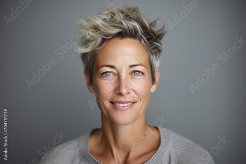 Portrait of a beautiful middle aged woman smiling and looking at camera