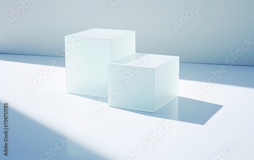 3D rendering of two empty glass podiums on a white background