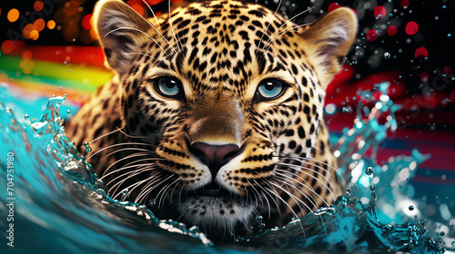 Beautiful blue leopard pattern fur background (animal print