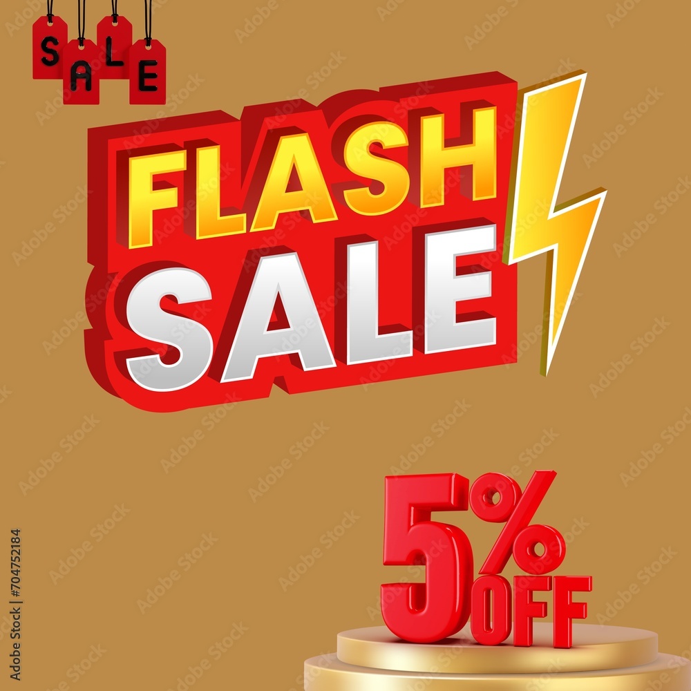 Flash sale promotion. Sale banner with 5 percent off.