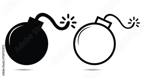 Bomb icon. bomb icon vector for web, computer and mobile app.dynamite icon,Dynamite burning stick vector design object,dynamite trendy filled icons from Army and war collection.Monochrome icon.
 photo