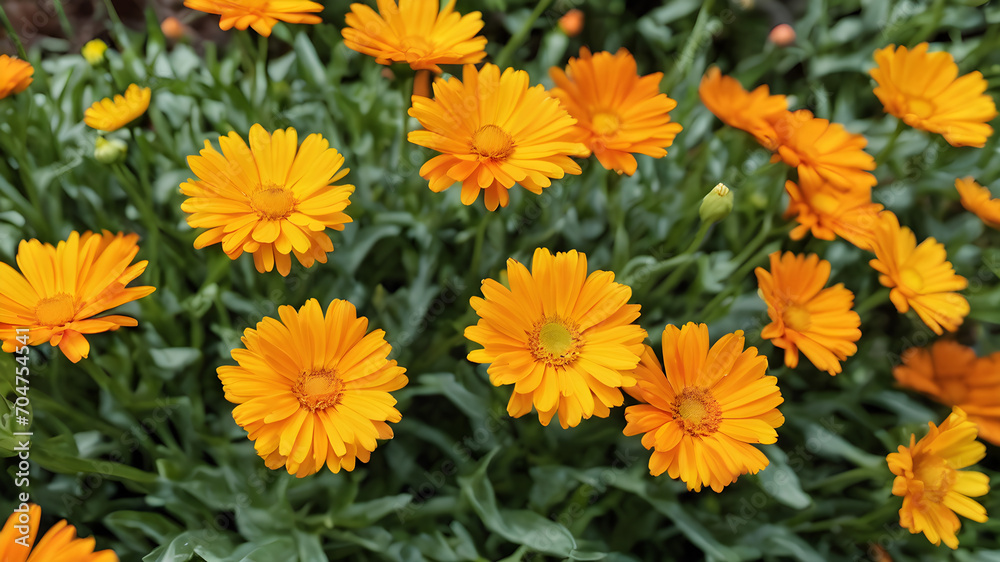 Yellow flowers background, calendula flower plant, Calendula medicine plant, Bright flowers of calendula (Calendula officinalis), growing in the garden in a sunny day Yellow flowers background, calendula flower plant, Calendula medicine plant, Bright flowers of calendula (Calendula officinalis), growing in the garden in a sunny day