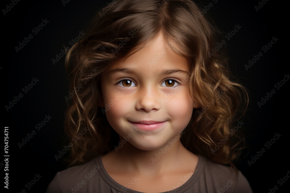 Portrait of a cute little girl with curly hair on a black background Portrait of a cute little girl with curly hair on a black background