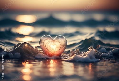heart made of water against the background of the ocean for unscrewing on World Maritime Day photo