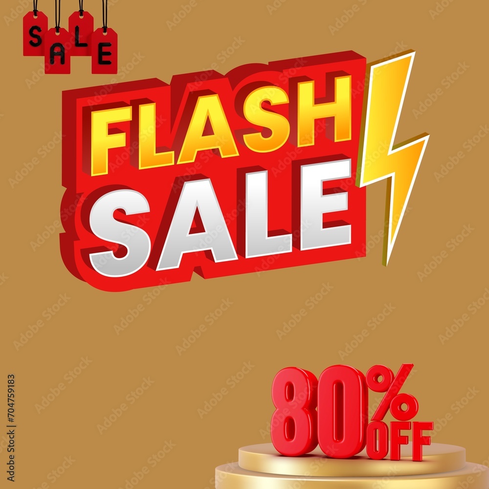 Flash sale promotion. Sale banner with 80 percent off.