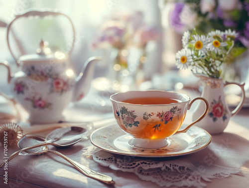 Transporting through time with a vintage teacup, a sip that echoes tradition and refined simplicity