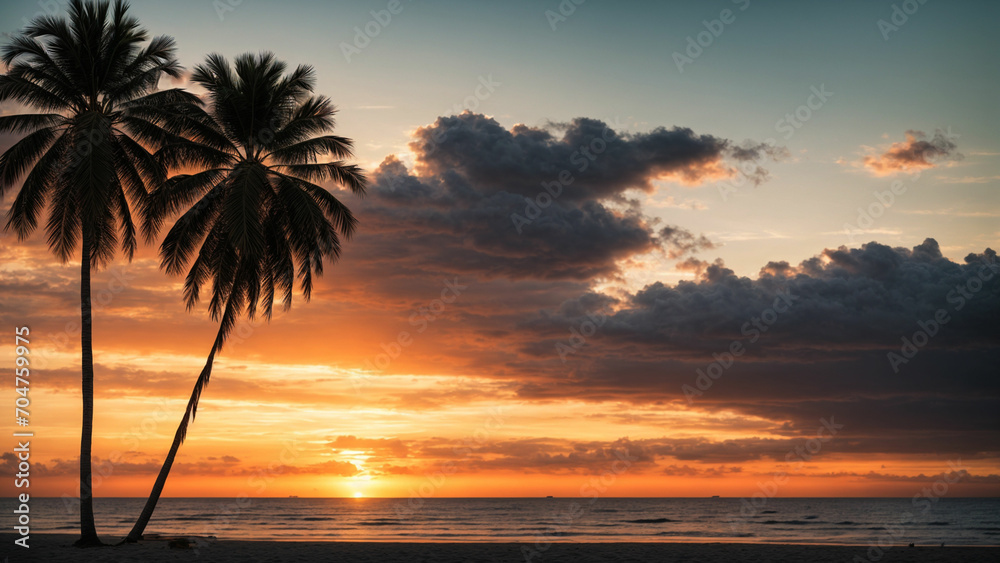 a visual symphony with your beach sunset palm photo the harmony of colors in the sky, the silhouette of palm fronds, and the natural beauty of the surroundings