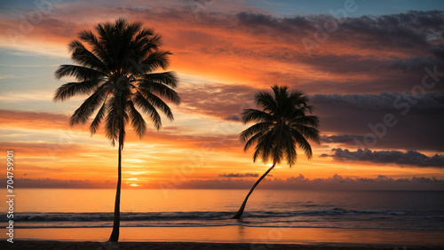 a visual symphony with your beach sunset palm photo the harmony of colors in the sky, the silhouette of palm fronds, and the natural beauty of the surroundings © mdaktaruzzaman