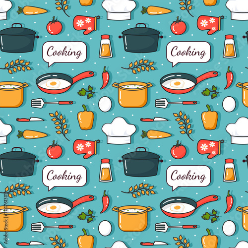 Cooking Equipment Seamless Pattern Design Illustration in Flat Cartoon Template Hand Drawn