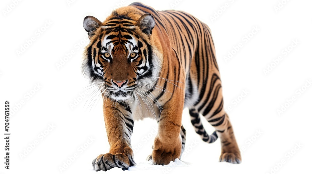 Tiger bengal action,Dangerous animal,Big hunter animal in the forest and isolated on white background 