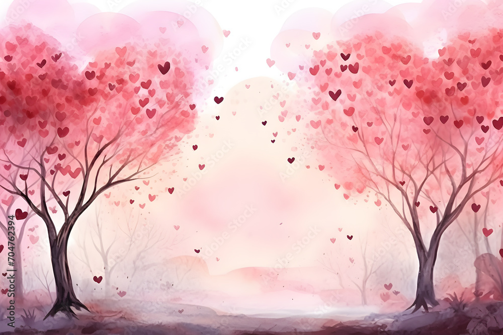 Valentine's day background with sweet hearts in pastel color by watercolor style with copy space for advertising, greetings card, invitation, posters, brochure, banners, calendar. Generative AI. Valentine's day background with sweet hearts in pastel color by watercolor style with copy space for advertising, greetings card, invitation, posters, brochure, banners, calendar. Generative AI.