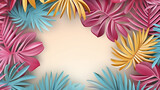 tropical paper palm leaves frame. summer tropical leaves