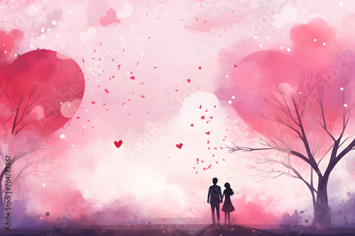 Valentine s day background with sweet hearts in pastel color by watercolor style with copy space for advertising  greetings card  invitation  posters  brochure  banners  calendar. Generative AI.