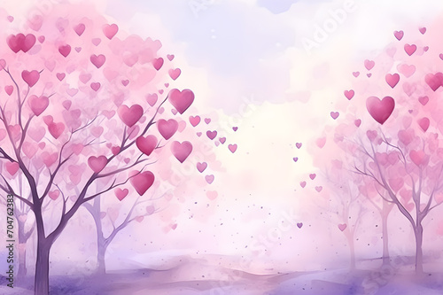 Valentine's day background with sweet hearts in pastel color by watercolor style with copy space for advertising, greetings card, invitation, posters, brochure, banners, calendar. Generative AI.