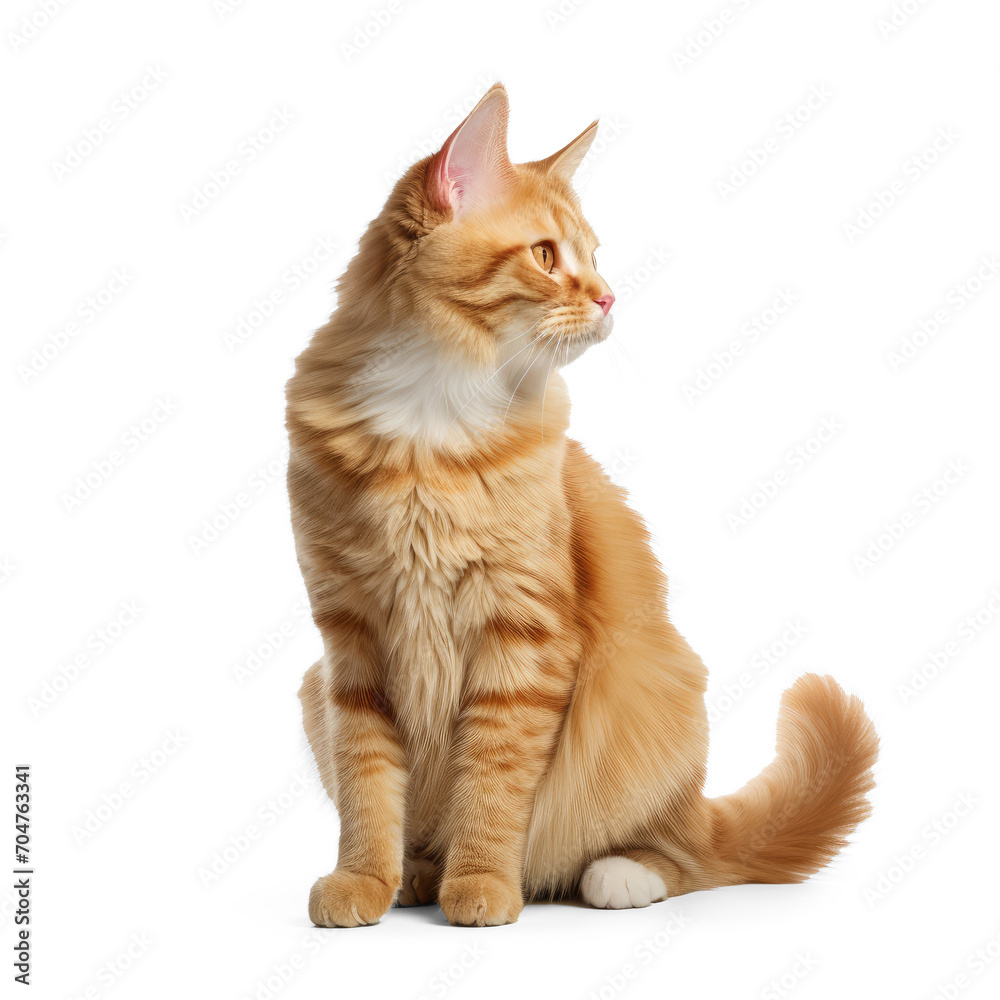 Photorealistic cat, looking away, short red hair, full body, white background, shutterstock --style raw --v 5.2 Job ID: bea1d991-b444-40fc-9aed-3a9e1fbc1e17