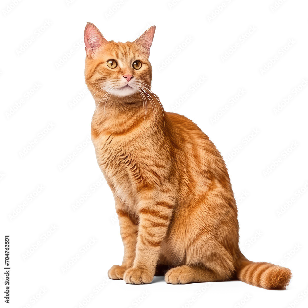 Full body, side-view, portrait ginger orange cat peeps out to the right isolate on transparency background png 