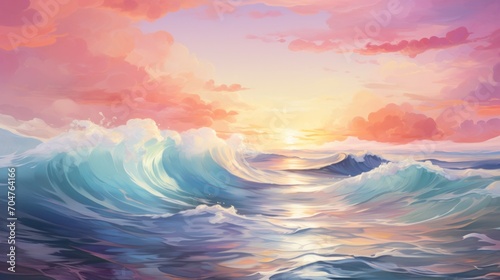 Gentle waves under a pastel sky convey the peaceful yet dynamic nature of emotional currents.