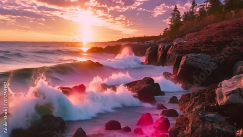Acadia National Park Ocean Sunset With Red Ferns photo