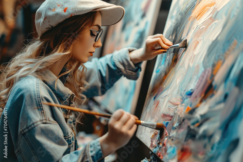Female artist painting a picture