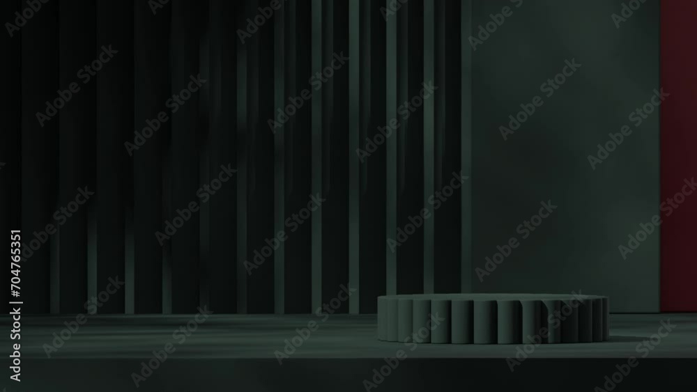 blank mockup dark green cylinder podium of with seamless shadow animation looping red textured wall, 3d render footage
blank mockup dark green cylinder podium of with seamless shadow animation looping red textured wall, 3d render footage