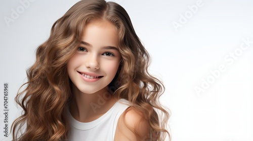 Portrait of a Smiling Teenage Girl with Long Brown Hair