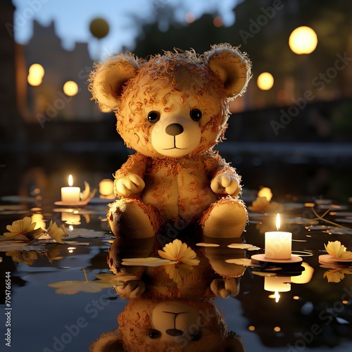   a teddy bear holding a heart on the ground ,Teddy Day, Propose day, Valentines day © CREATIVE STOCK