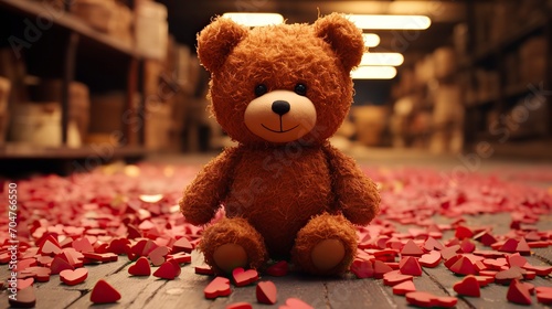   a teddy bear holding a heart on the ground ,Teddy Day, Propose day, Valentines day © CREATIVE STOCK