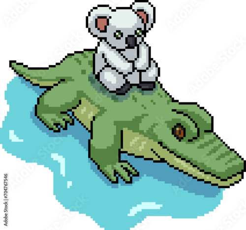 Canvas Print pixel art koala crocodile friend