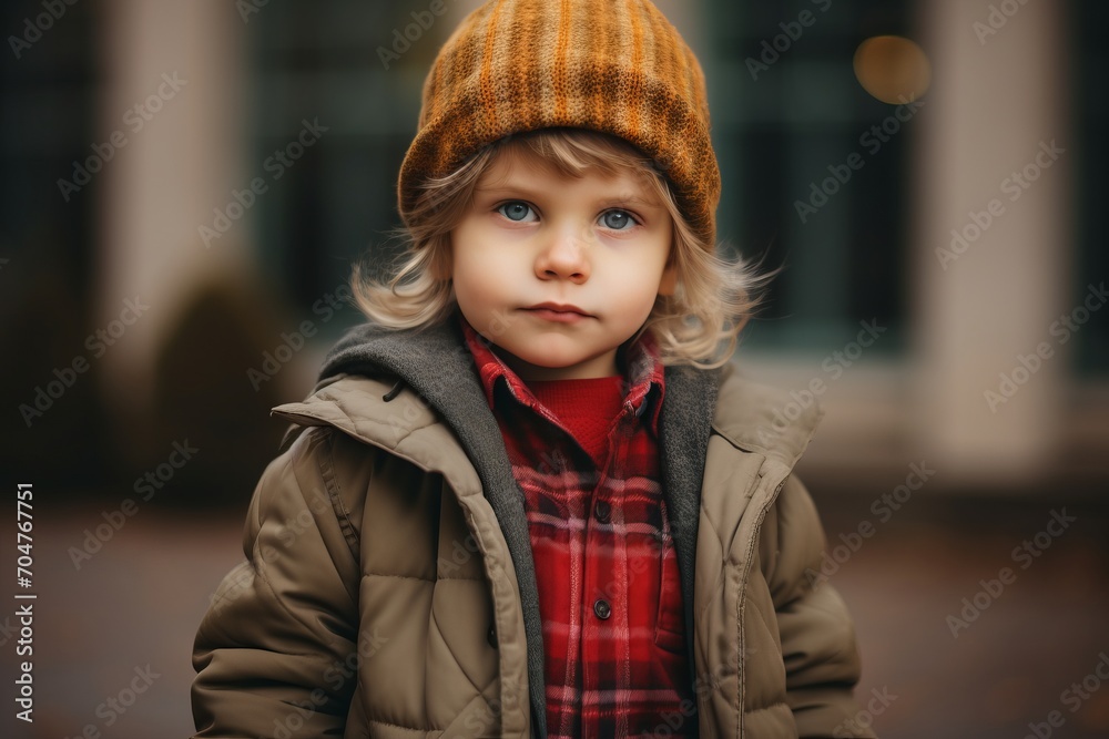 Portrait of a cute little boy in a warm jacket and hat. Portrait of a cute little boy in a warm jacket and hat.