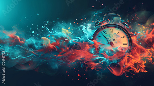 The concept of time through the use of clock motifs and futuristic time travel technology abstract background generated by ai photo